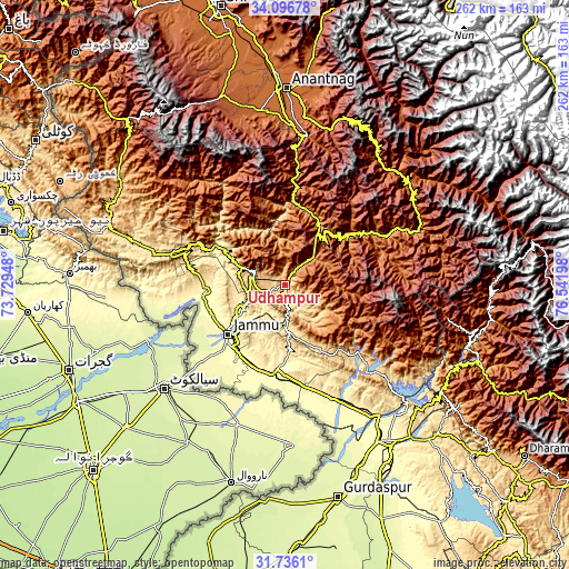 Topographic map of Udhampur