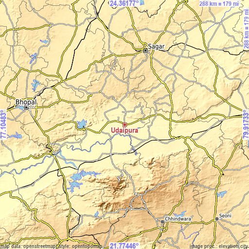 Topographic map of Udaipura