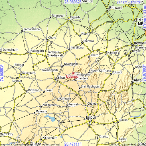 Topographic map of Udaipur