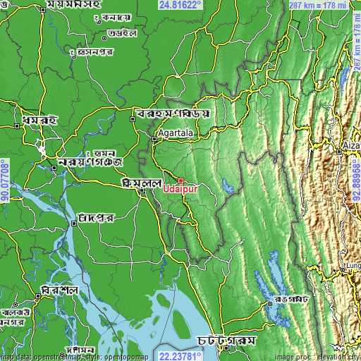 Topographic map of Udaipur