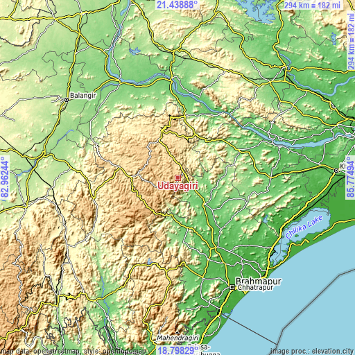 Topographic map of Udayagiri