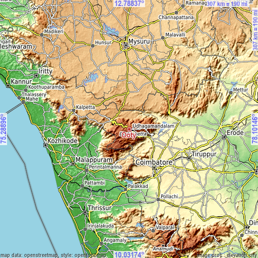 Topographic map of Ooty