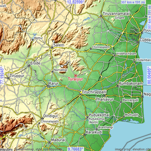 Topographic map of Turaiyūr