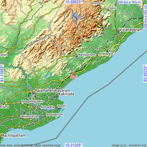 Topographic map of Tuni