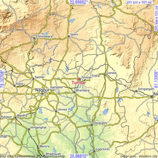 Topographic map of Tumsar