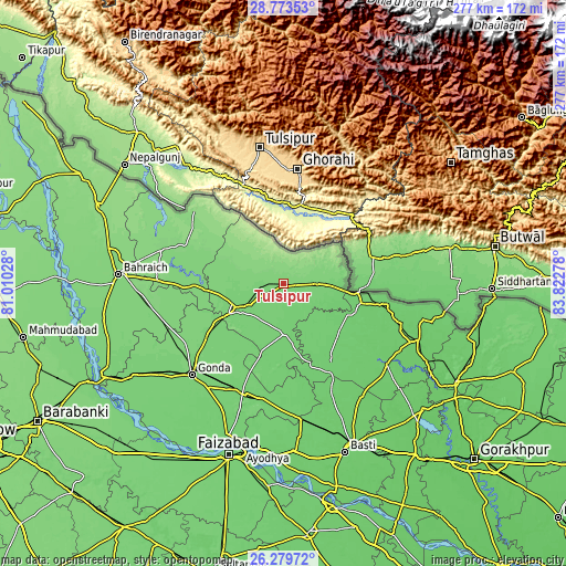 Topographic map of Tulsīpur