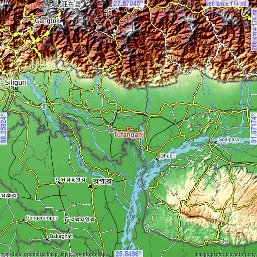 Topographic map of Tufānganj