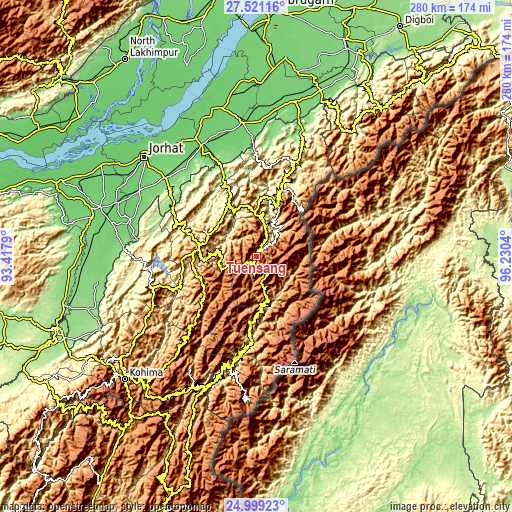 Topographic map of Tuensang