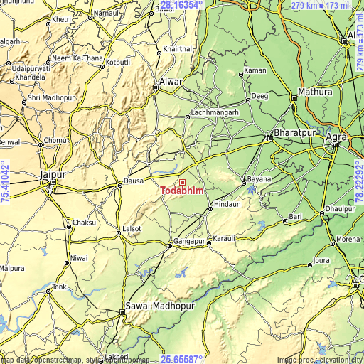 Topographic map of Todabhim