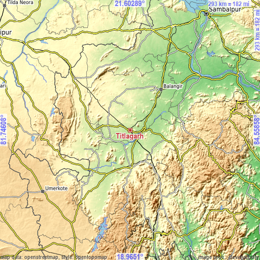 Topographic map of Titlāgarh
