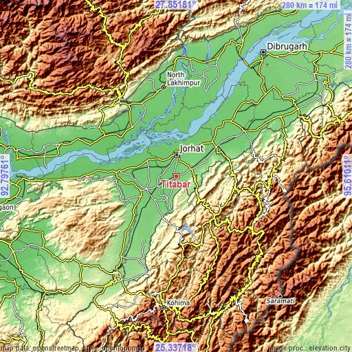 Topographic map of Titābar