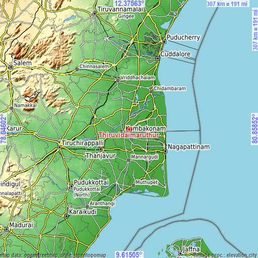 Topographic map of Thiruvidaimaruthur