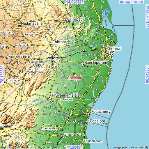 Topographic map of Cheyyar