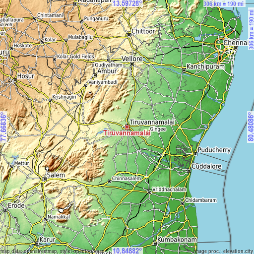 Topographic map of Tiruvannāmalai