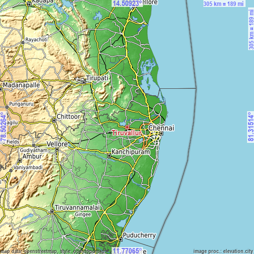 Topographic map of Tiruvallur