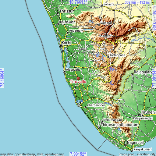 Topographic map of Tiruvalla