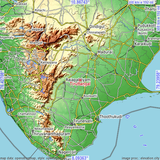 Topographic map of Tiruttangal