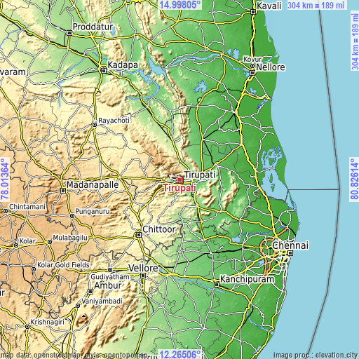 Topographic map of Tirupati