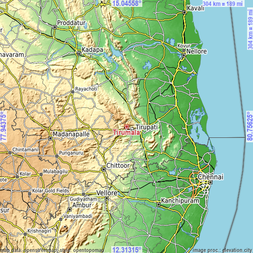 Topographic map of Tirumala