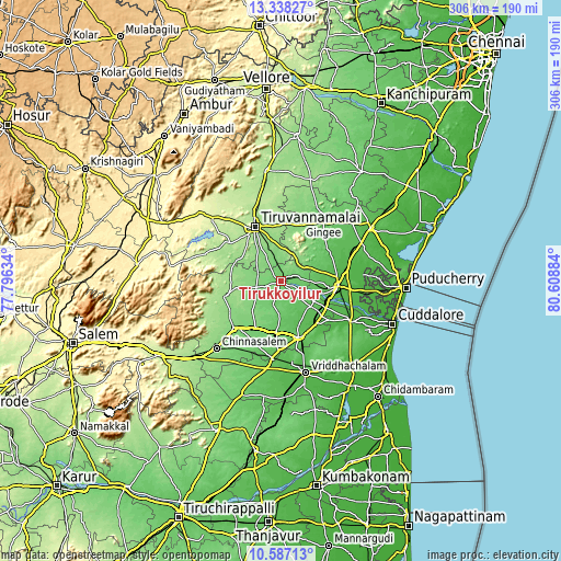 Topographic map of Tirukkoyilur