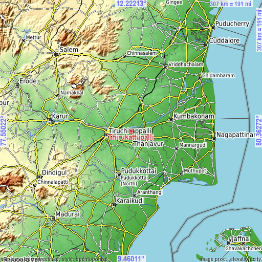 Topographic map of Thirukattupalli