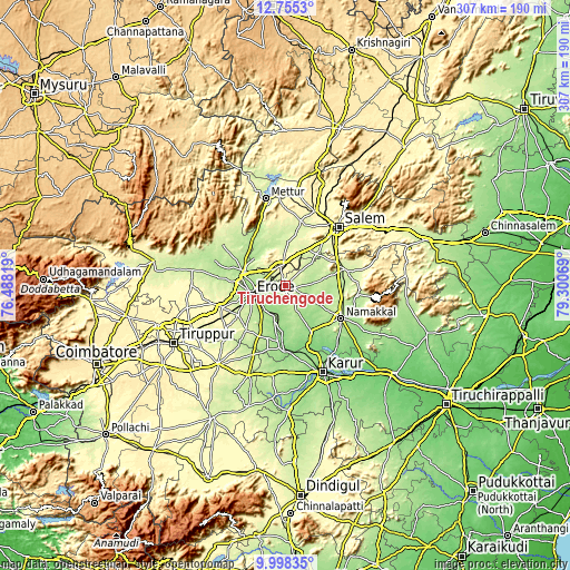 Topographic map of Tiruchengode