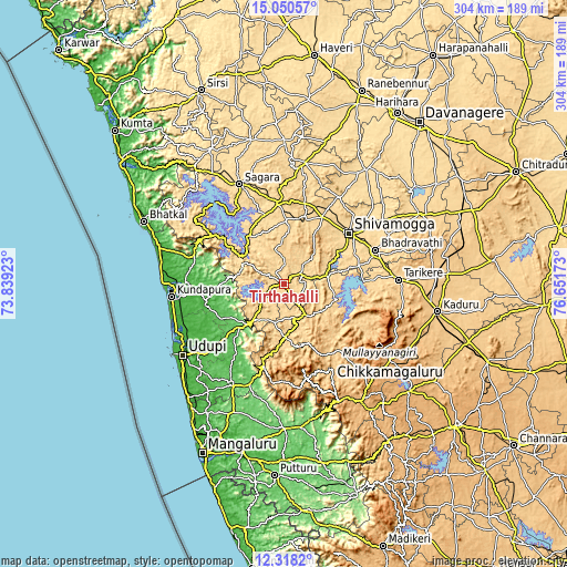 Topographic map of Tīrthahalli