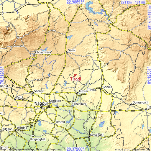 Topographic map of Tirodi