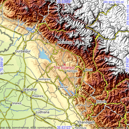 Topographic map of Tīra Sujānpur