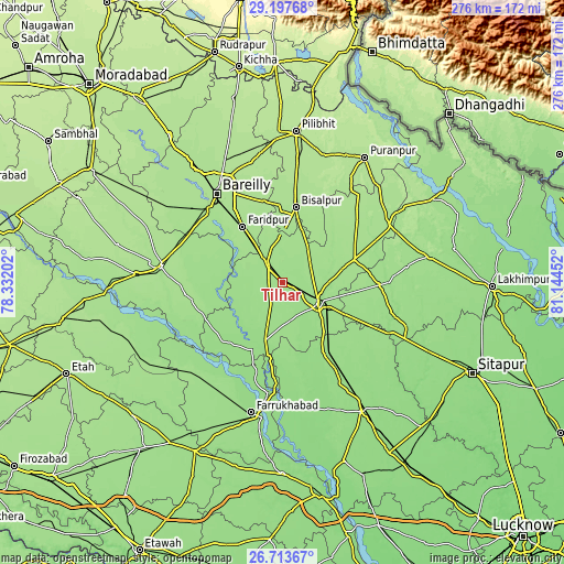 Topographic map of Tilhar