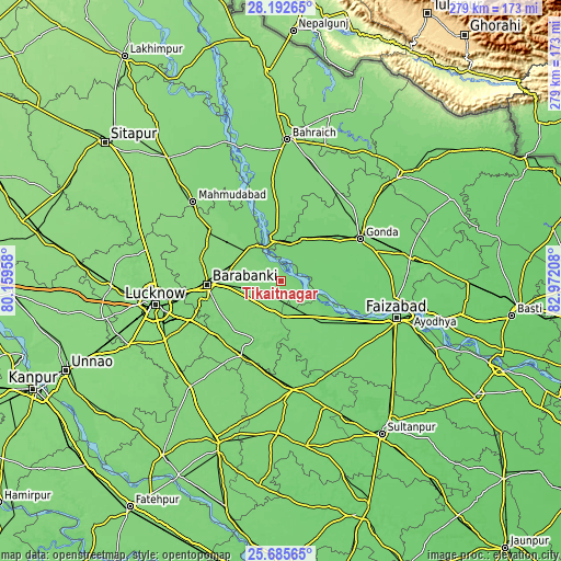Topographic map of Tikaitnagar