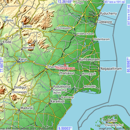 Topographic map of Thiruvaiyaru