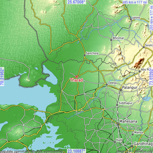 Topographic map of Tharād