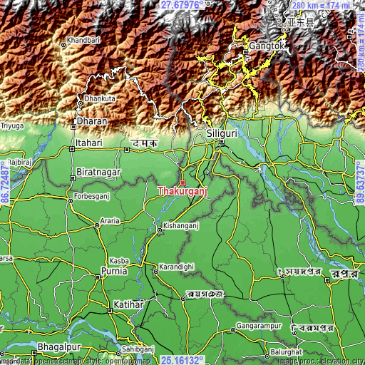 Topographic map of Thākurganj