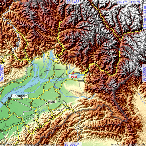 Topographic map of Tezu