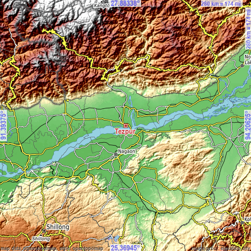 Topographic map of Tezpur