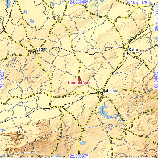 Topographic map of Tendūkheda