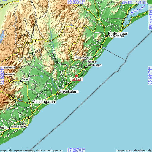 Topographic map of Tekkali