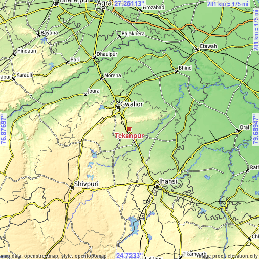 Topographic map of Tekanpur
