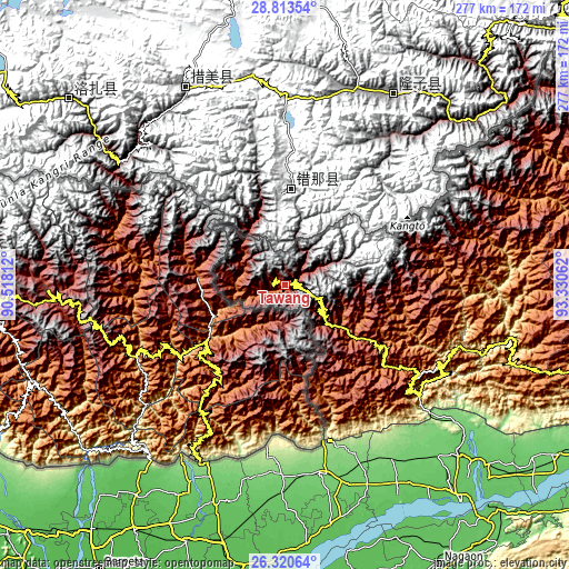 Topographic map of Tawang