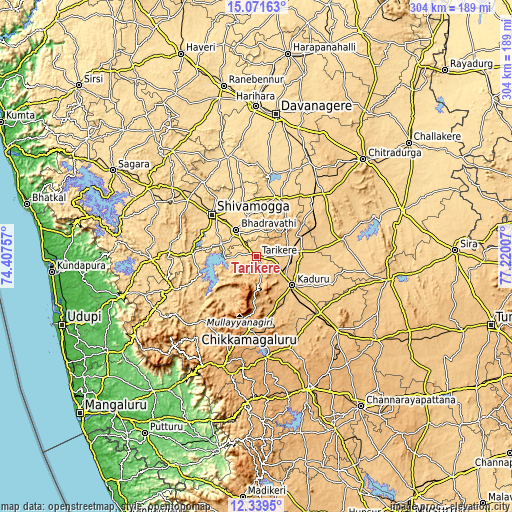 Topographic map of Tarikere