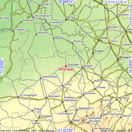 Topographic map of Tārānagar