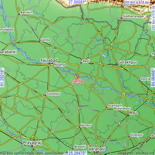 Topographic map of Tāndā