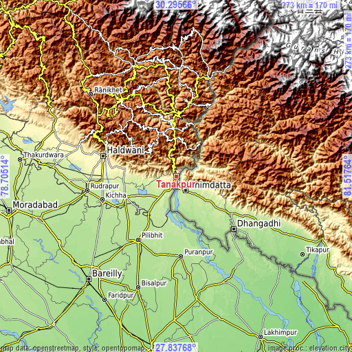 Topographic map of Tanakpur