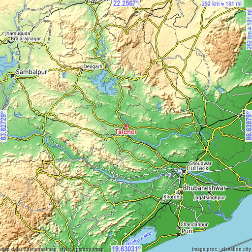 Topographic map of Tālcher