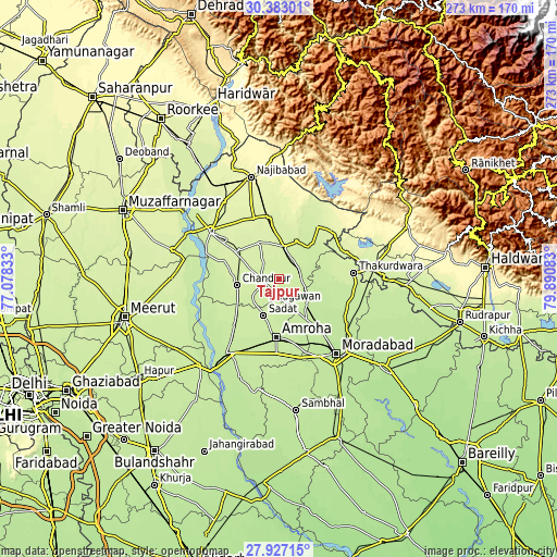 Topographic map of Tājpur