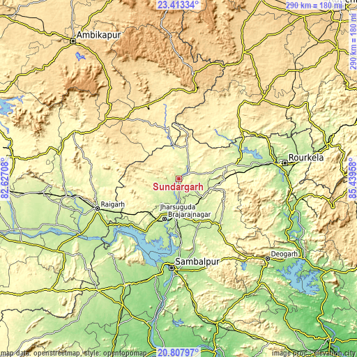 Topographic map of Sundargarh