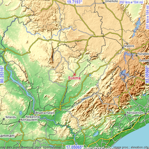 Topographic map of Sukma