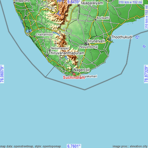 Topographic map of Suchindram