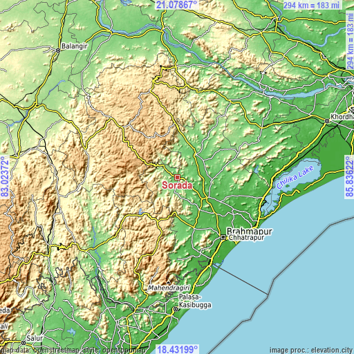 Topographic map of Sorada